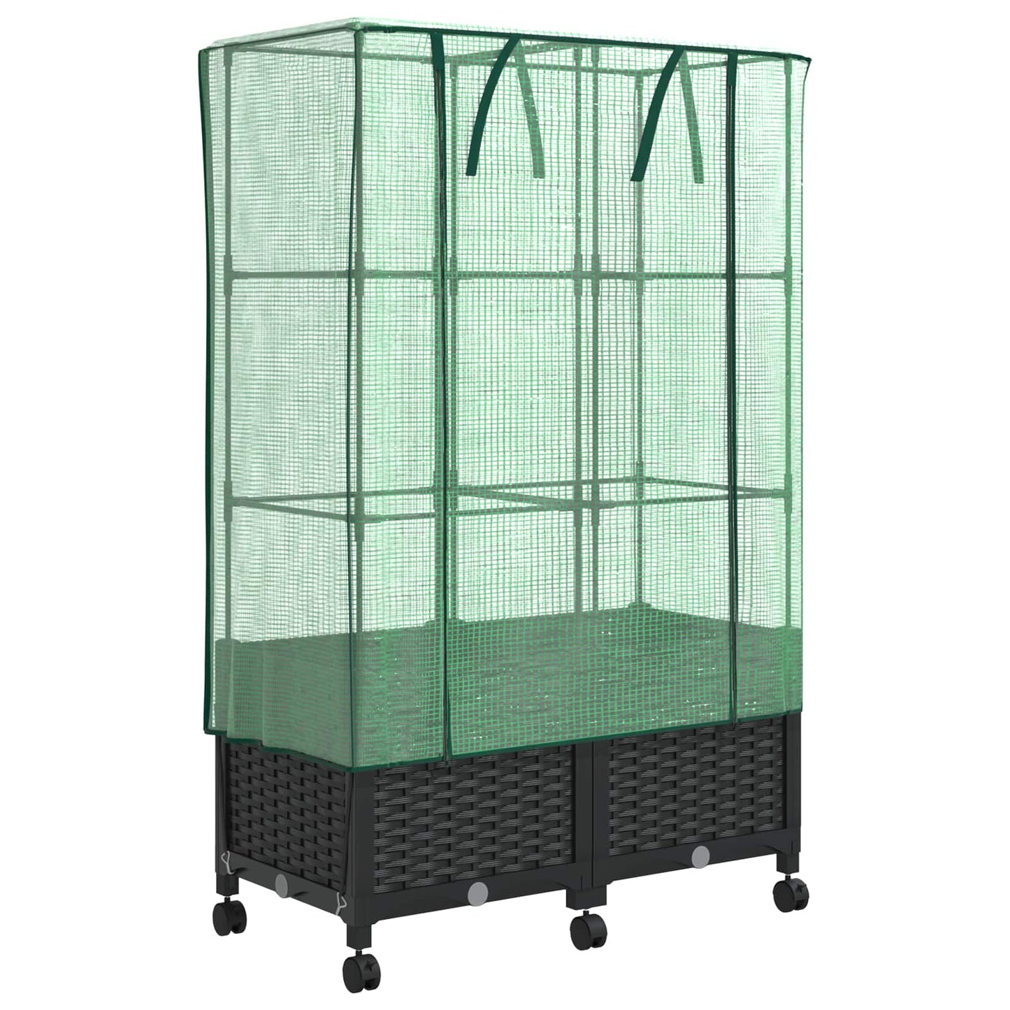 Vaso da Giardino con Copertura per Serra e Ruote 2 pz Nero PP | homemem39