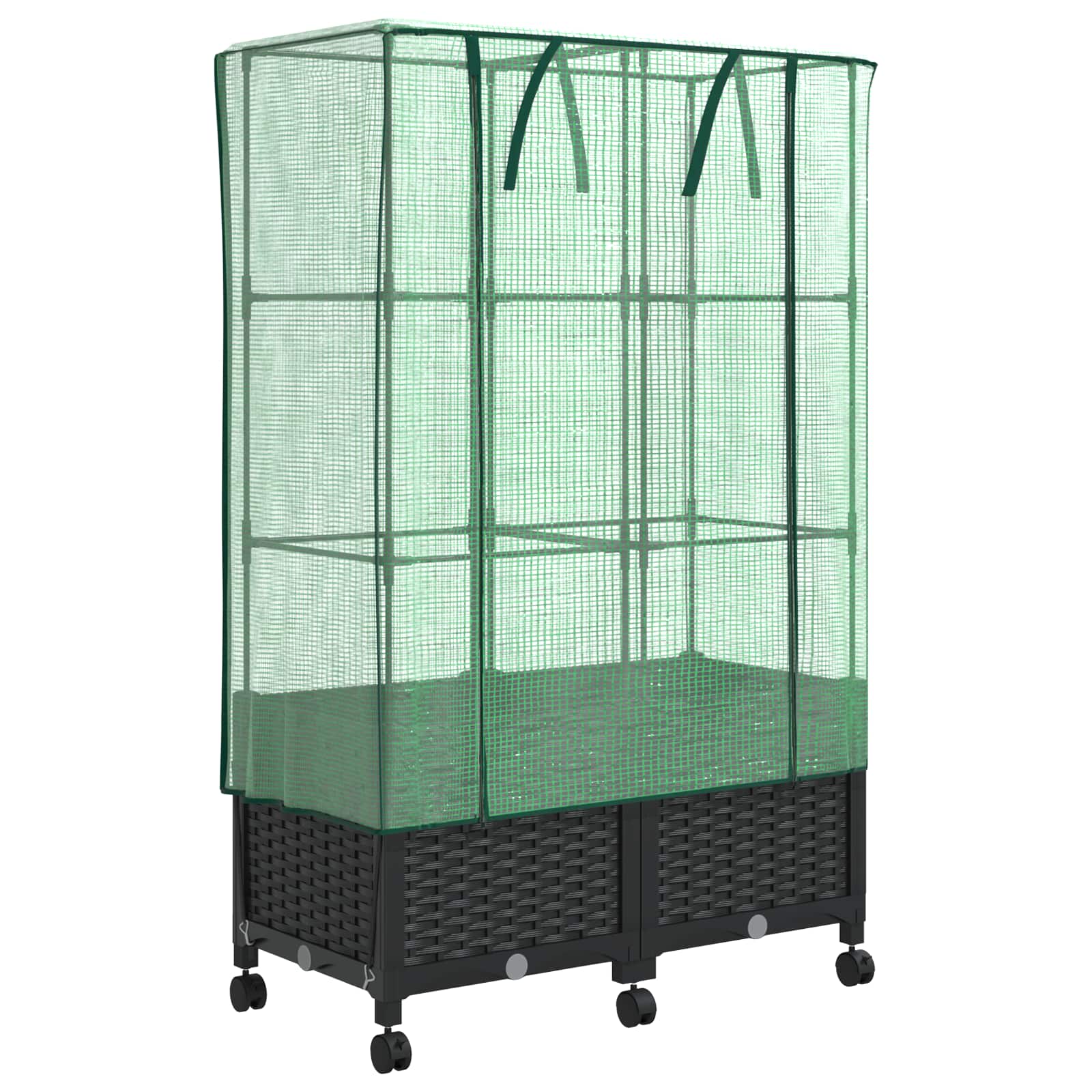 Vaso da Giardino con Copertura per Serra e Ruote 2 pz Nero PP | homemem39