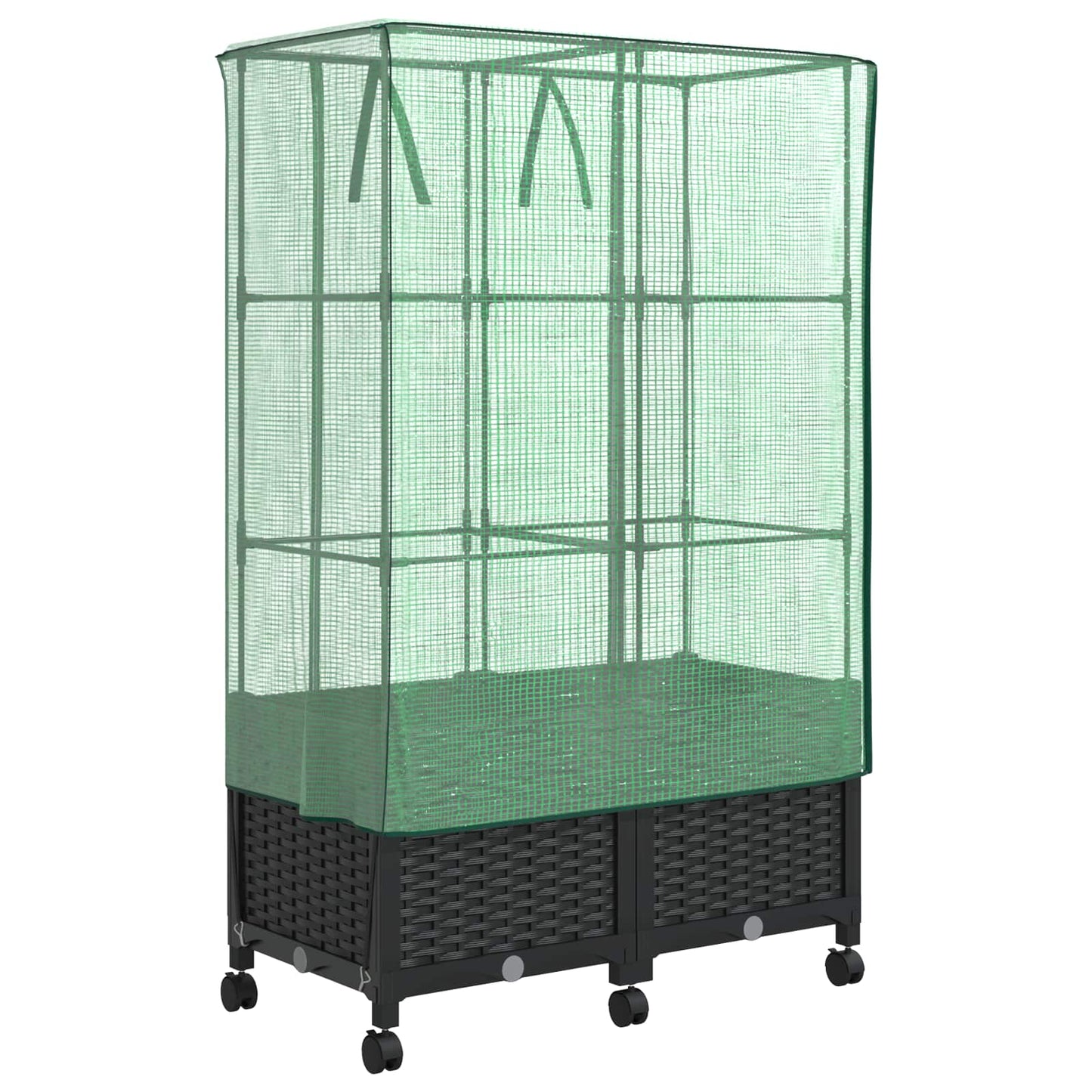 Vaso da Giardino con Copertura per Serra e Ruote 2 pz Nero PP | homemem39