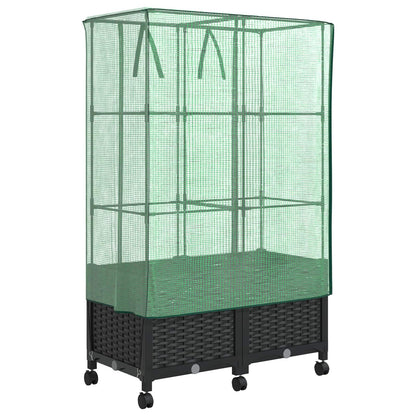 Vaso da Giardino con Copertura per Serra e Ruote 2 pz Nero PP | homemem39