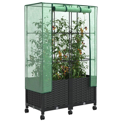 Vaso da Giardino con Copertura per Serra e Ruote 2 pz Nero PP | homemem39