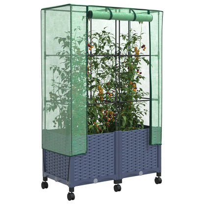 Vaso da Giardino con Copertura per Serra e Ruote 2 pz PP | homemem39