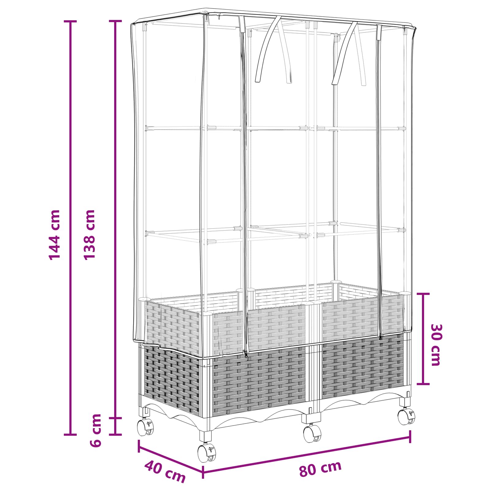 Vaso da Giardino con Copertura per Serra e Ruote 2 pz PP | homemem39