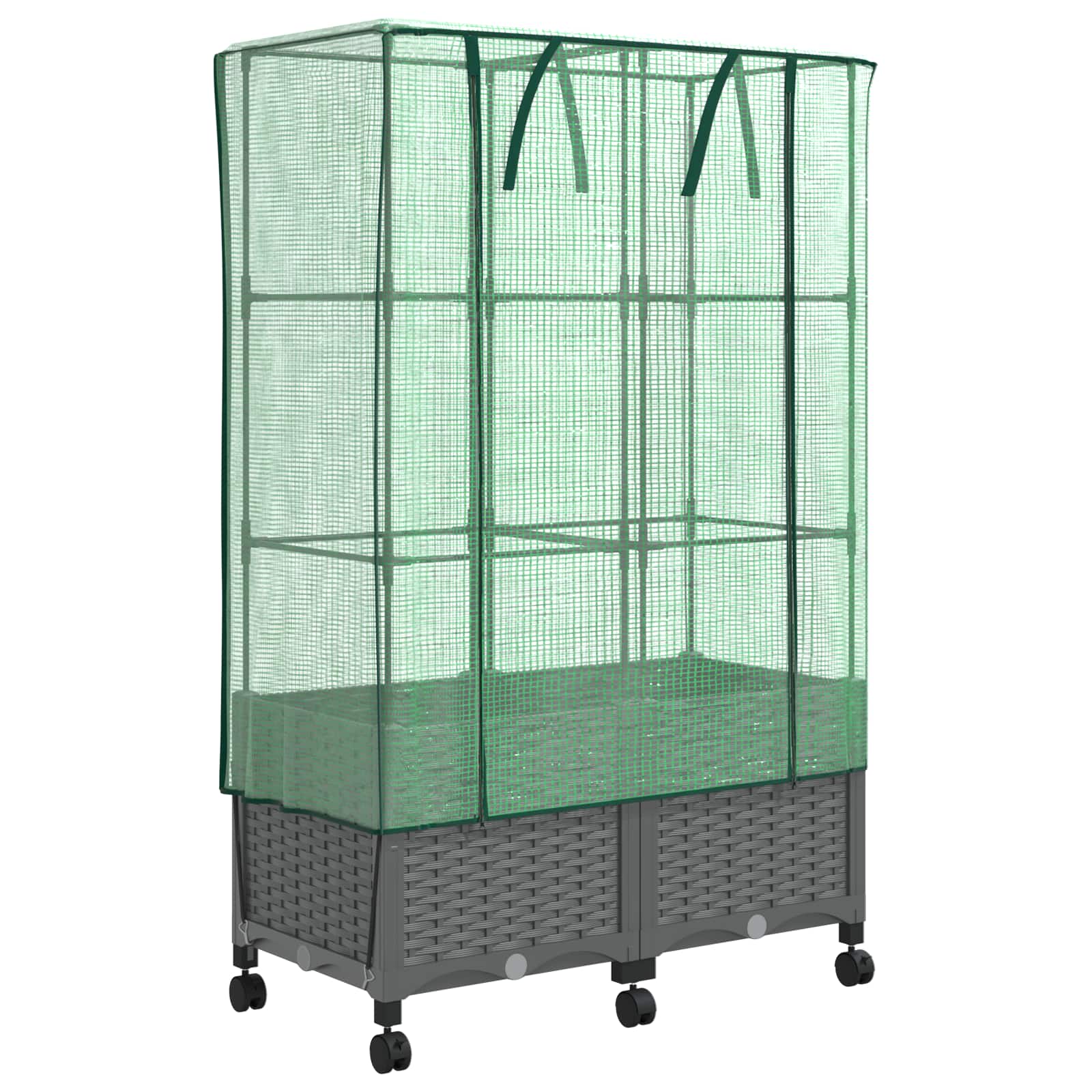 Vaso da Giardino con Copertura per Serra e Ruote 2 pz PP | homemem39