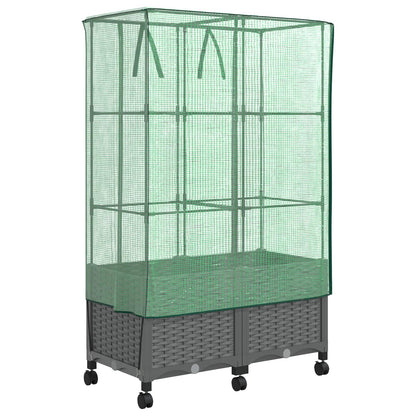 Vaso da Giardino con Copertura per Serra e Ruote 2 pz PP | homemem39