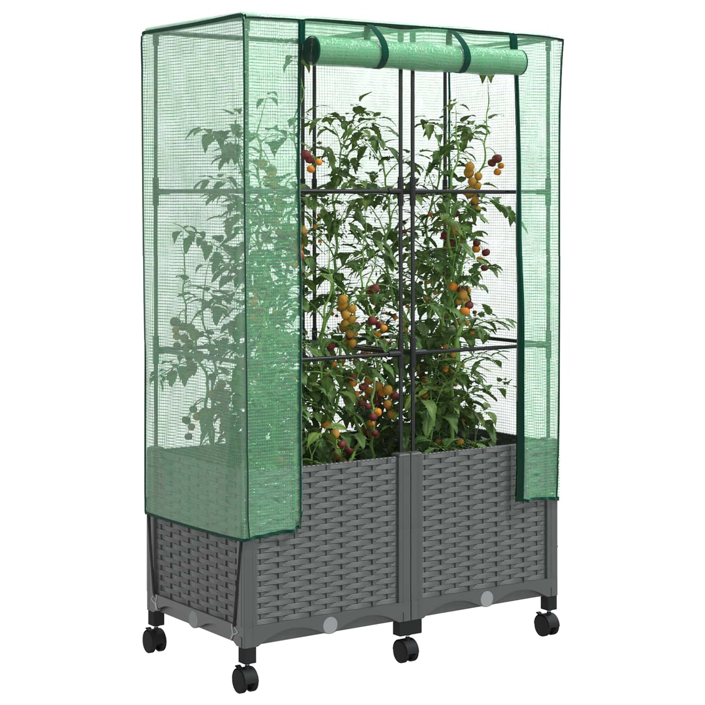 Vaso da Giardino con Copertura per Serra e Ruote 2 pz PP | homemem39