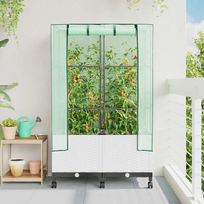 Vaso da Giardino con Copertura per Serra e Ruote 2 pz Bianco PP | homemem39