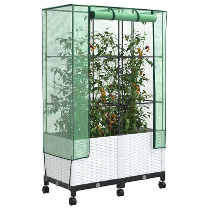 Vaso da Giardino con Copertura per Serra e Ruote 2 pz Bianco PP | homemem39