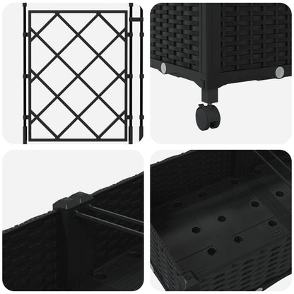 Vaso da giardino con grigliato e ruote 2 pz Nero PP | homemem39