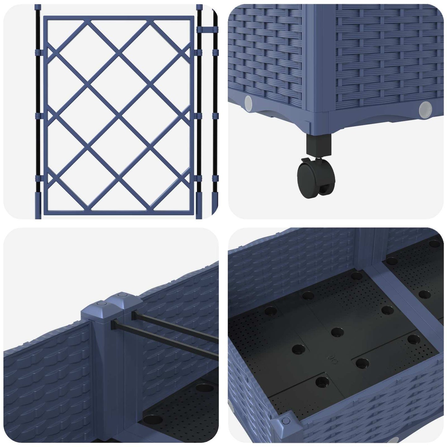 Vaso da giardino con grigliato e ruote 2 pz Grigio PP | homemem39