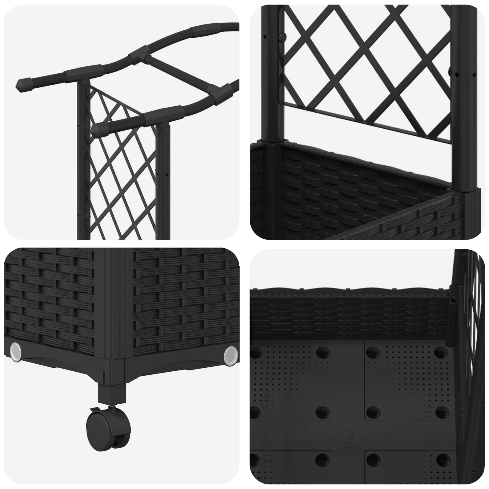 Letto Rialzato con Griglia e Tetto Nero 124 x 40 x 129 cm PP | homemem39