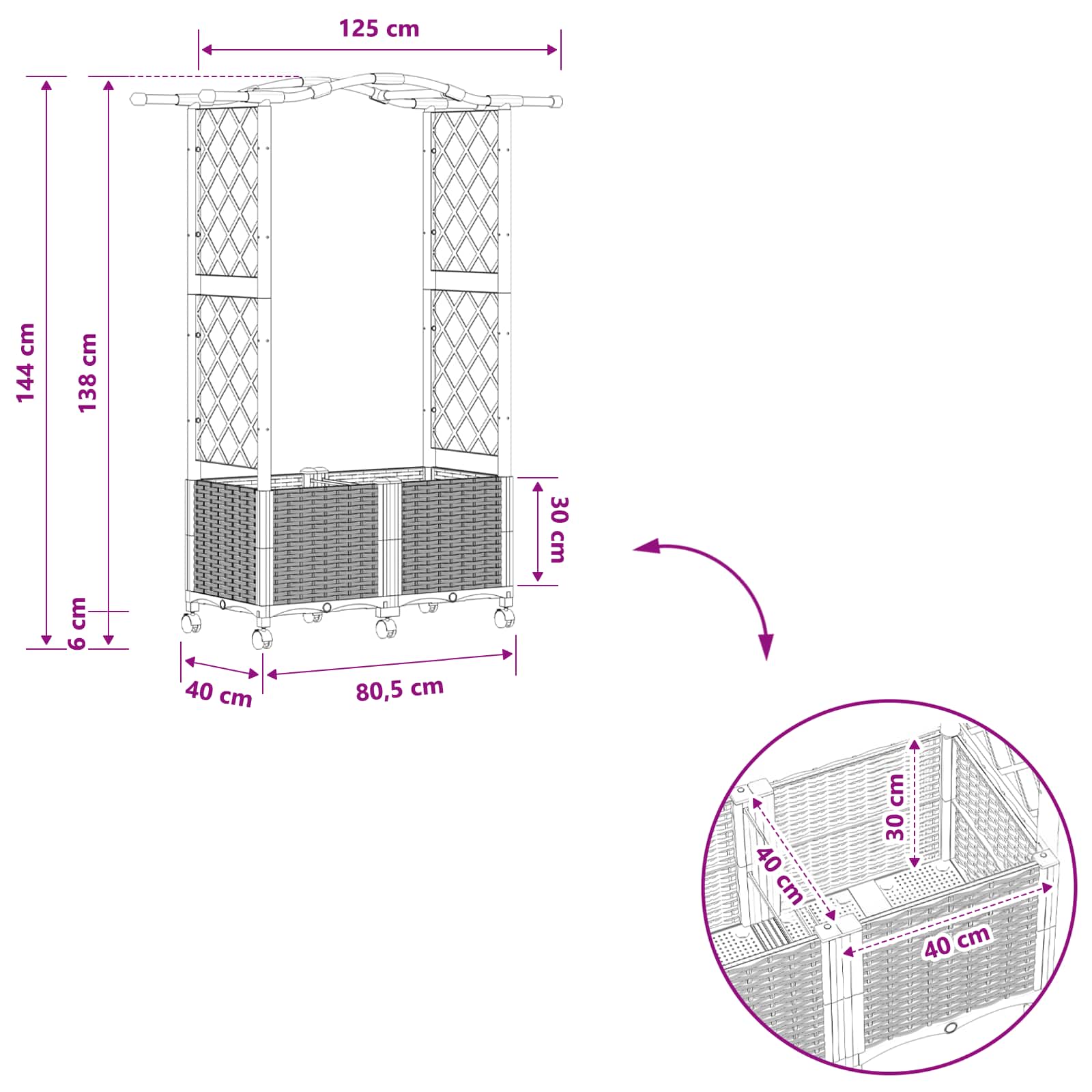 Letto Rialzato con Griglia e Tetto Grigio 125 x 40 x 144 cm PP | homemem39