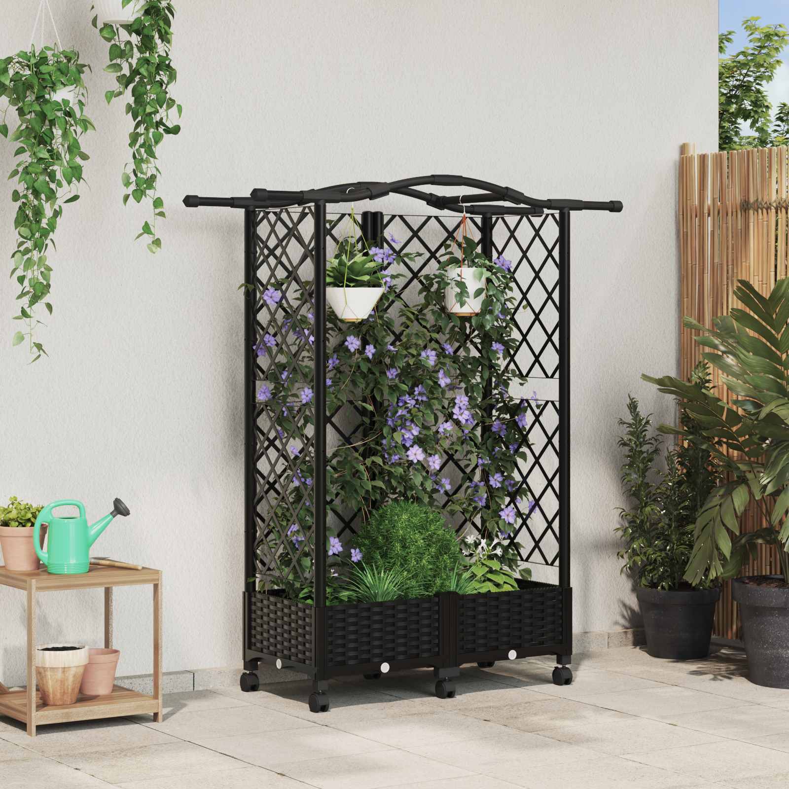 Letto Rialzato con Griglia e Tetto Nero 124 x 40 x 129 cm PP | homemem39