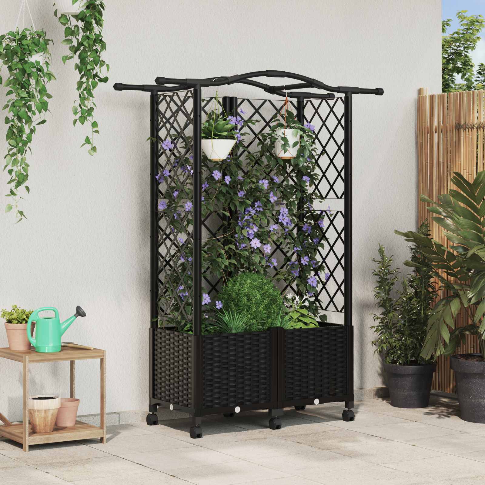 Letto Rialzato con Griglia e Tetto Nero 122 x 40 x 144 cm PP | homemem39