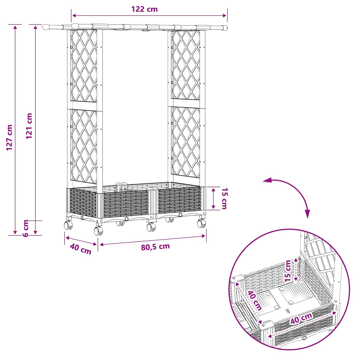 Letto Rialzato con Griglia e Tetto Marrone 122,5 x 40 x 127 cm | homemem39