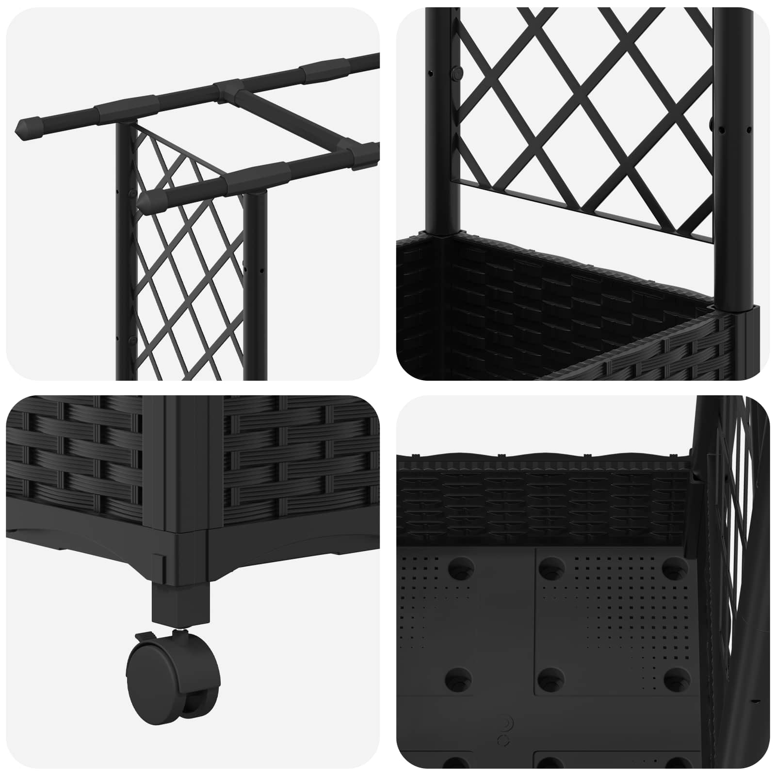 Letto Rialzato con Griglia e Tetto Nero 122,5 x 40 x 127 cm PP | homemem39