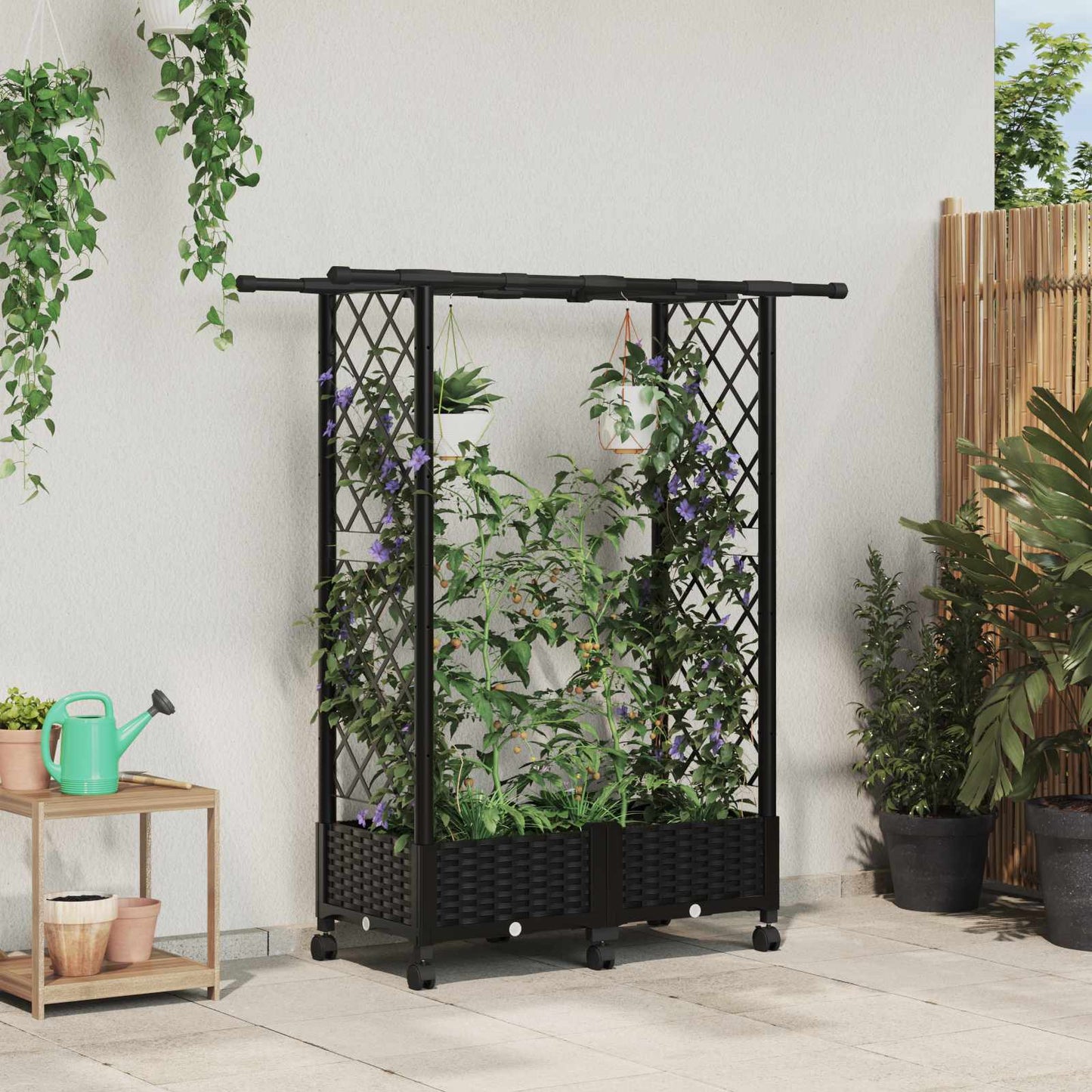 Letto Rialzato con Griglia e Tetto Nero 122,5 x 40 x 127 cm PP | homemem39