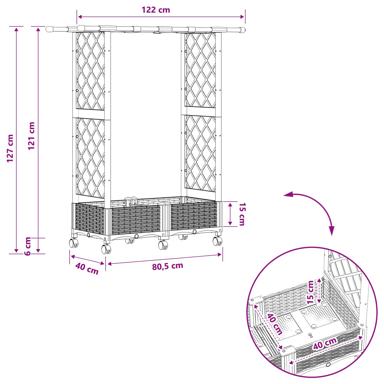 Letto Rialzato con Griglia e Tetto Grigio 122,5 x 40 x 127 cm | homemem39