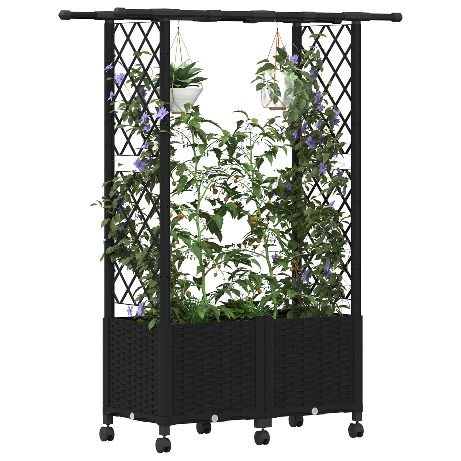 Letto Rialzato con Griglia e Tetto Nero 124,5 x 40 x 142 cm PP | homemem39