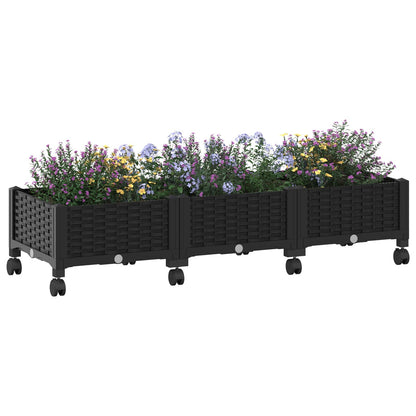Vaso da Giardino con Ruote Nero 120 x 40 x 29 cm PP | homemem39