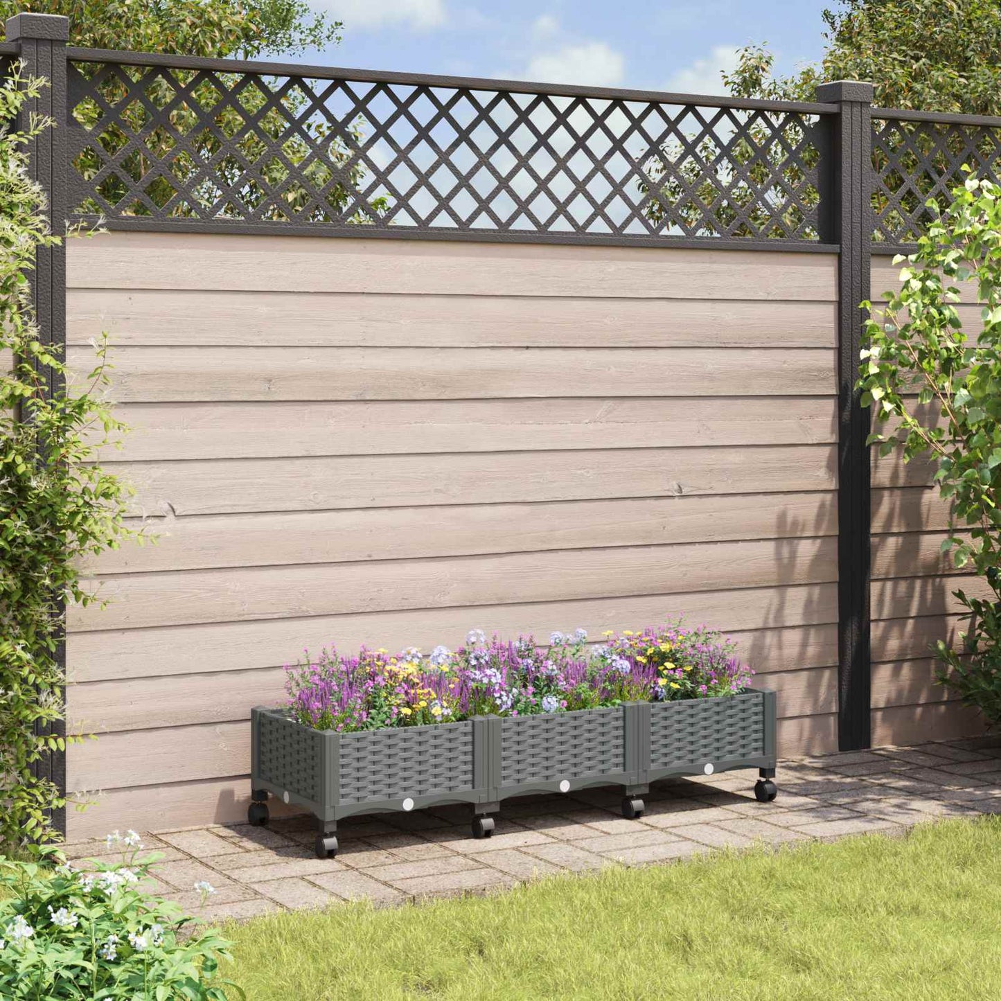 Vaso da Giardino con Ruote Grigio Chiaro 120 x 40 x 33 cm PP | homemem39