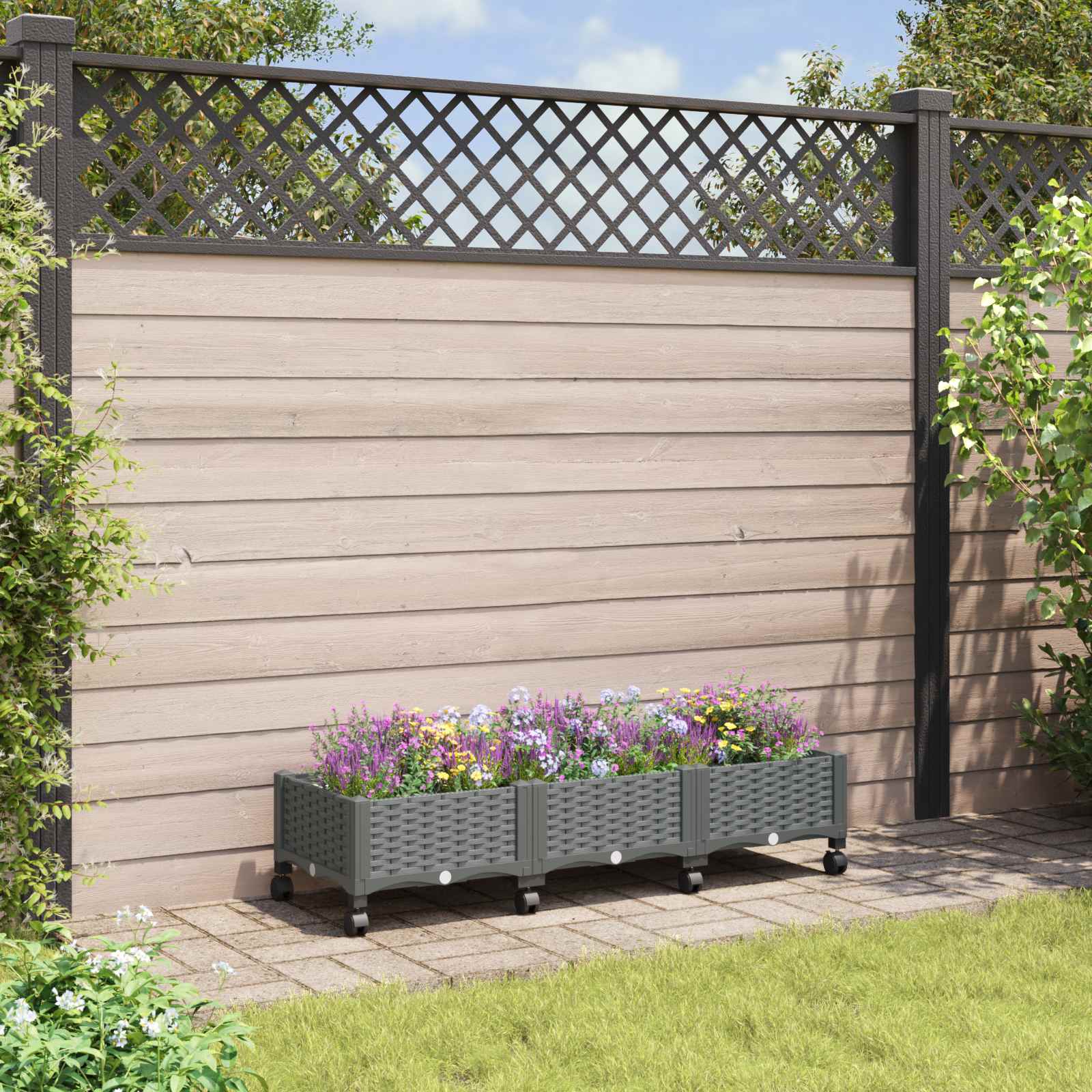 Vaso da Giardino con Ruote Grigio Chiaro 120 x 40 x 33 cm PP | homemem39