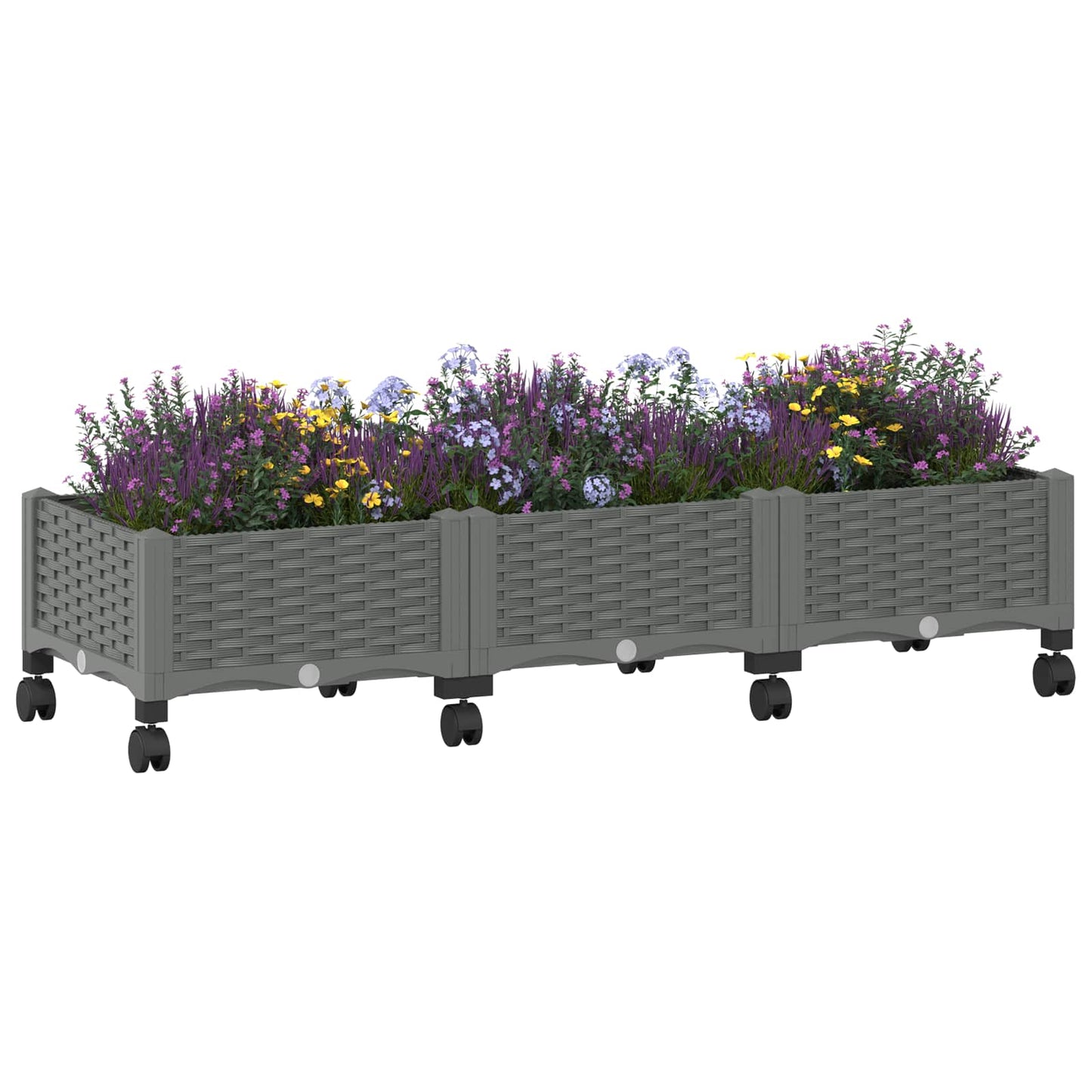 Vaso da Giardino con Ruote Grigio Chiaro 120 x 40 x 33 cm PP | homemem39