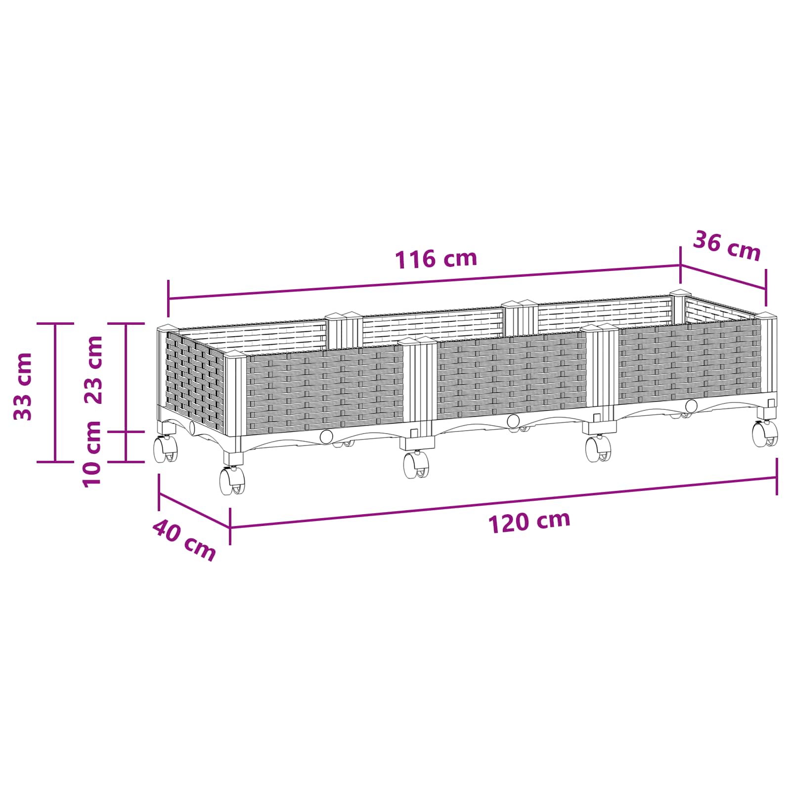 Vaso da Giardino con Ruote Grigio Chiaro 120 x 40 x 33 cm PP | homemem39