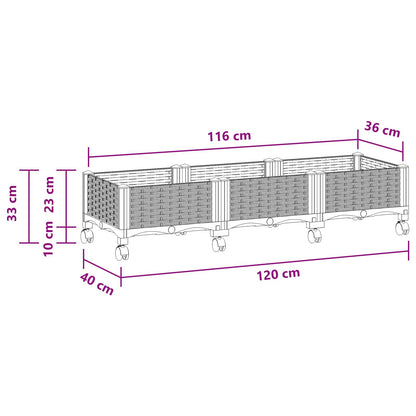 Vaso da Giardino con Ruote Grigio Chiaro 120 x 40 x 33 cm PP | homemem39