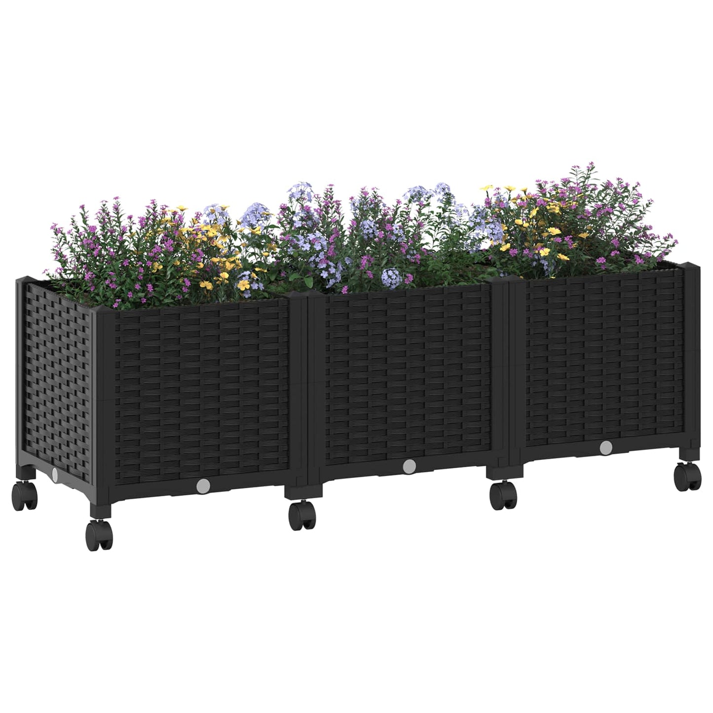 Vaso da Giardino con Ruote Nero 120 x 40 x 44 cm PP | homemem39