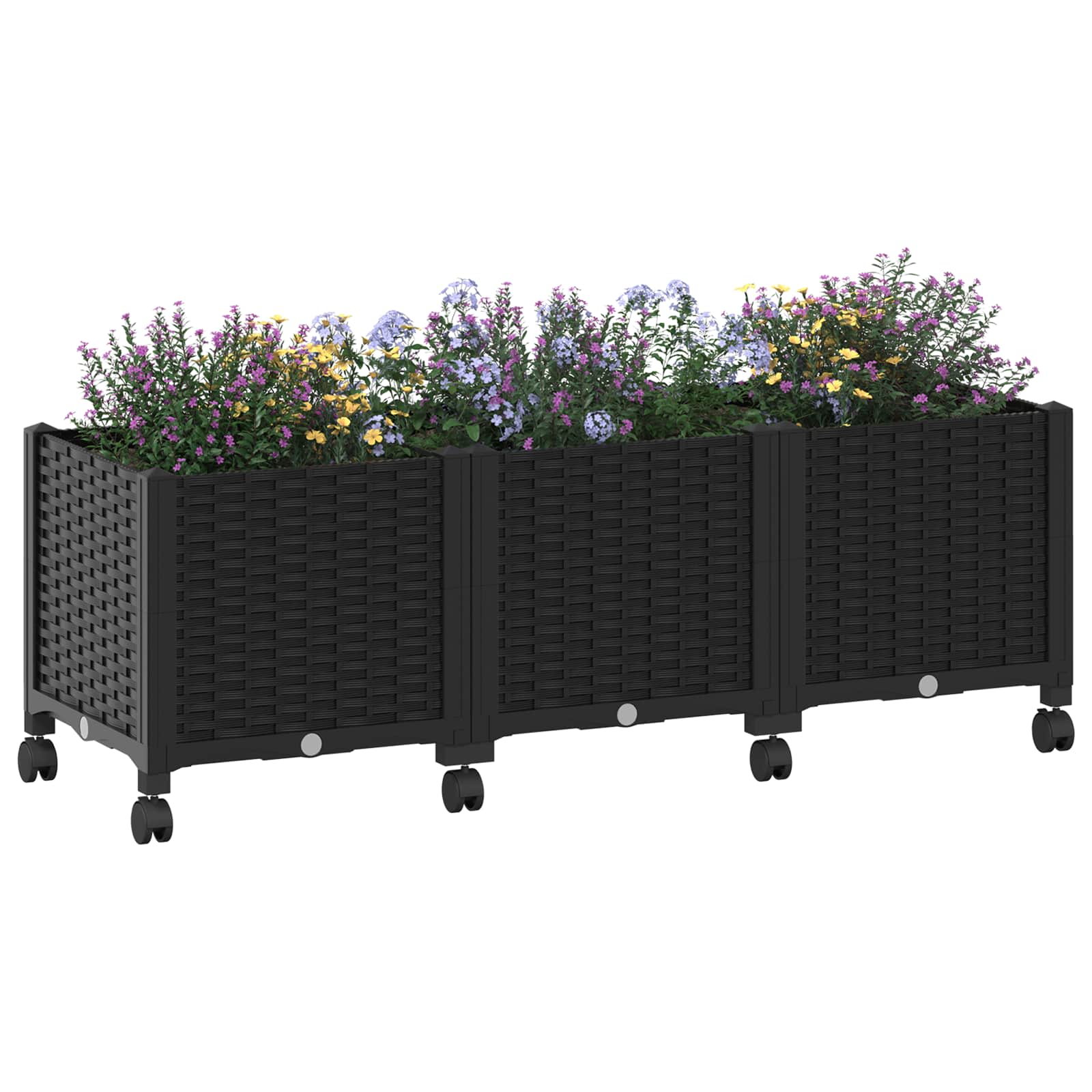 Vaso da Giardino con Ruote Nero 120 x 40 x 44 cm PP | homemem39