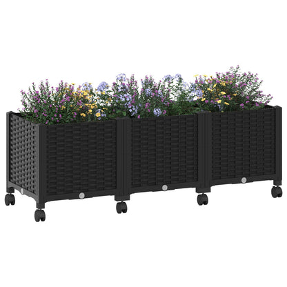 Vaso da Giardino con Ruote Nero 120 x 40 x 44 cm PP | homemem39