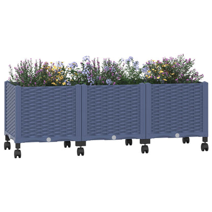 Vaso da Giardino con Ruote Blu Grigio 120 x 40 x 48 cm PP | homemem39