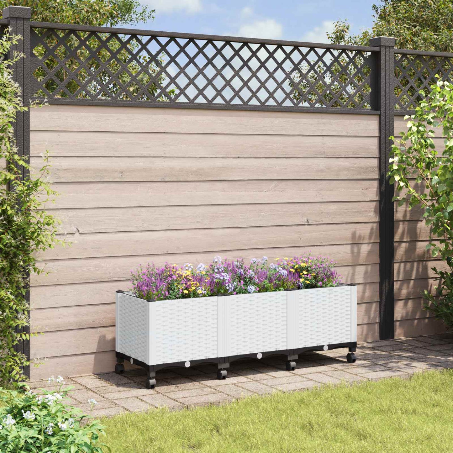 Vaso da Giardino con Ruote Bianco 120 x 40 x 48 cm PP | homemem39