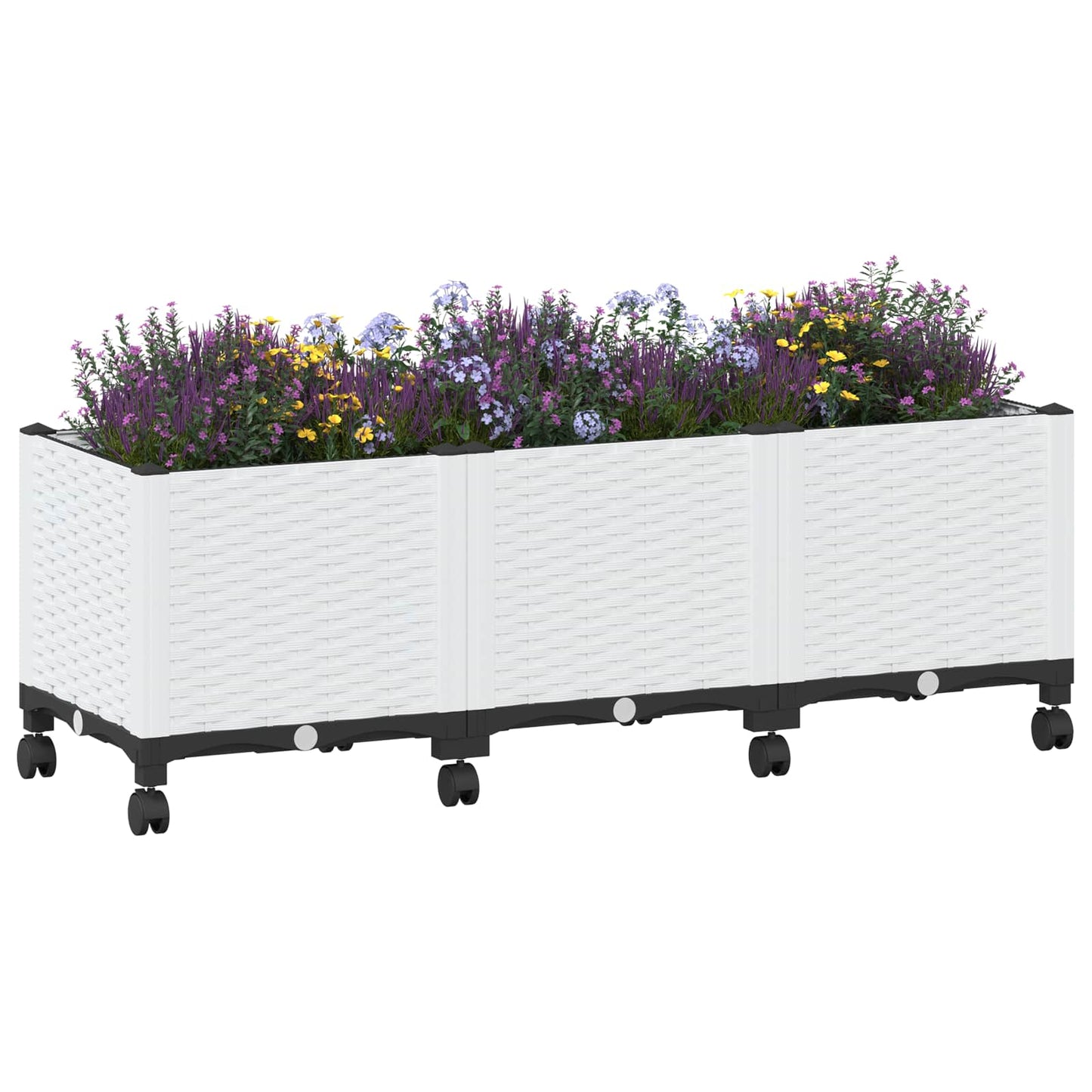 Vaso da Giardino con Ruote Bianco 120 x 40 x 48 cm PP | homemem39