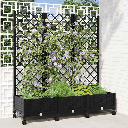 Vaso da giardino con grigliato e ruote Nero 120 x 40 x 131,5 cm | homemem39