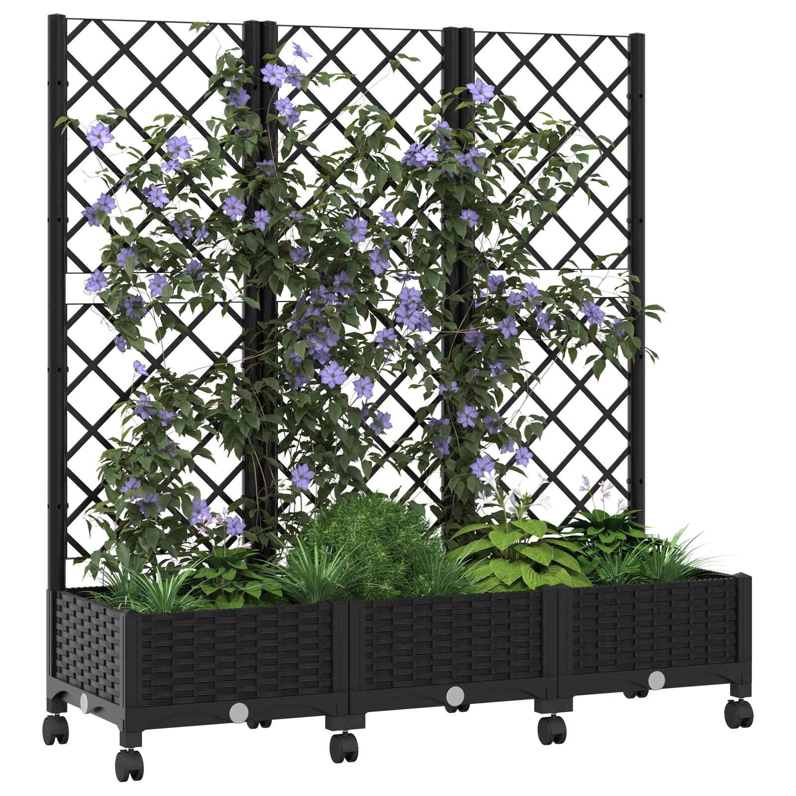 Vaso da giardino con grigliato e ruote Nero 120 x 40 x 131,5 cm | homemem39