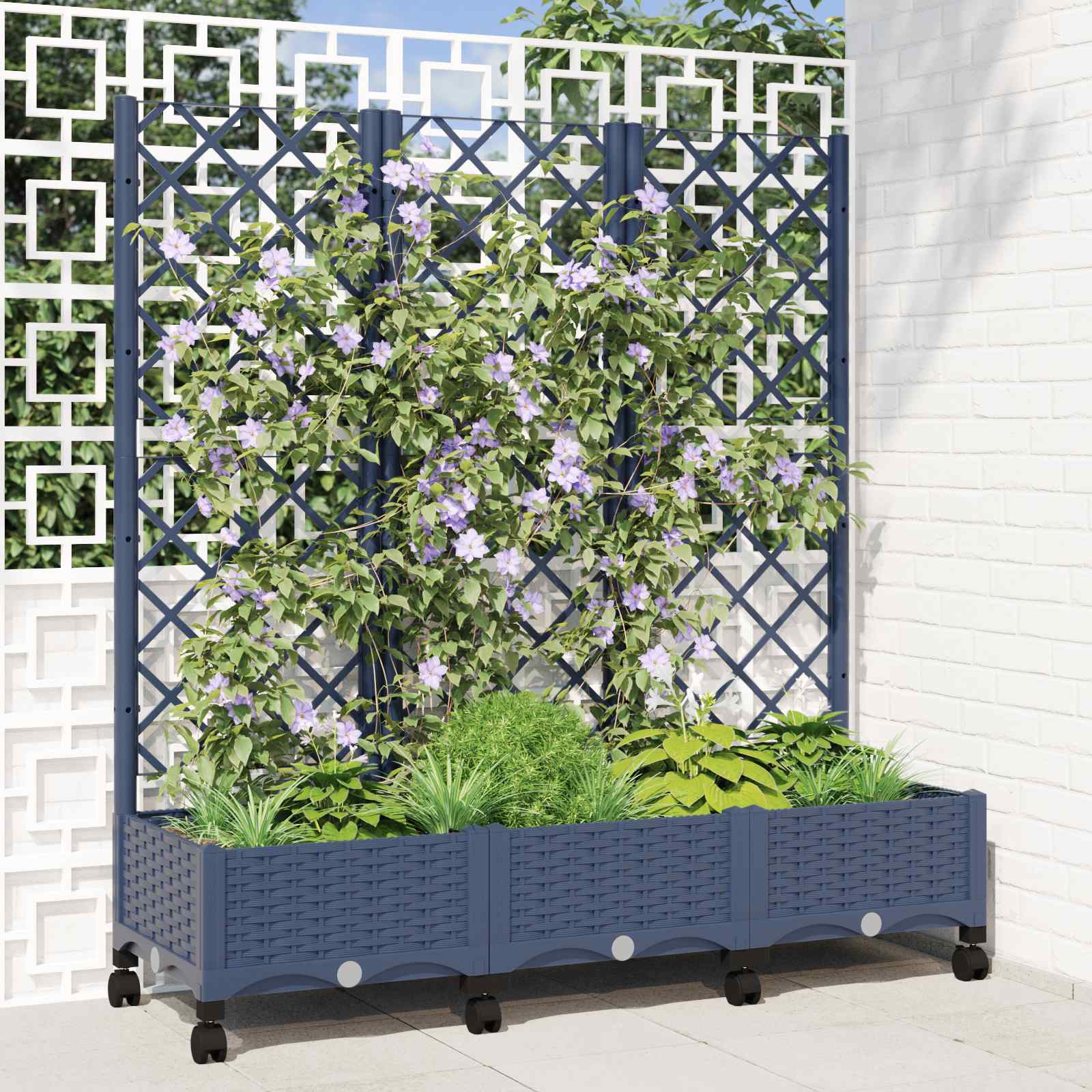 Vaso da giardino con grigliato e ruote Blu Grigio PP | homemem39