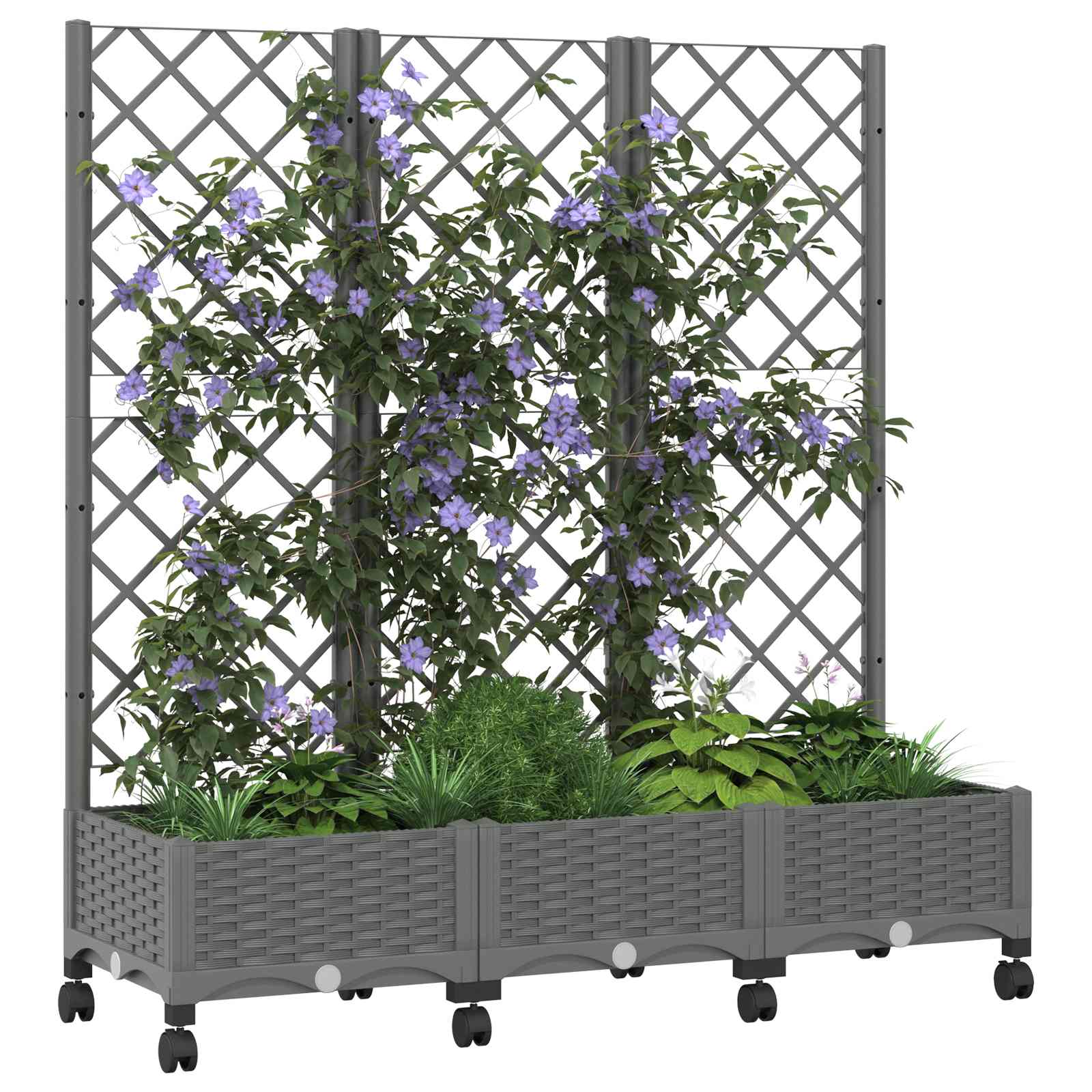 Vaso da giardino con grigliato e ruote Grigio Chiaro PP | homemem39