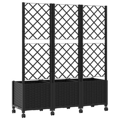 Vaso da giardino con grigliato e ruote Nero 120 x 40 x 146 cm | homemem39