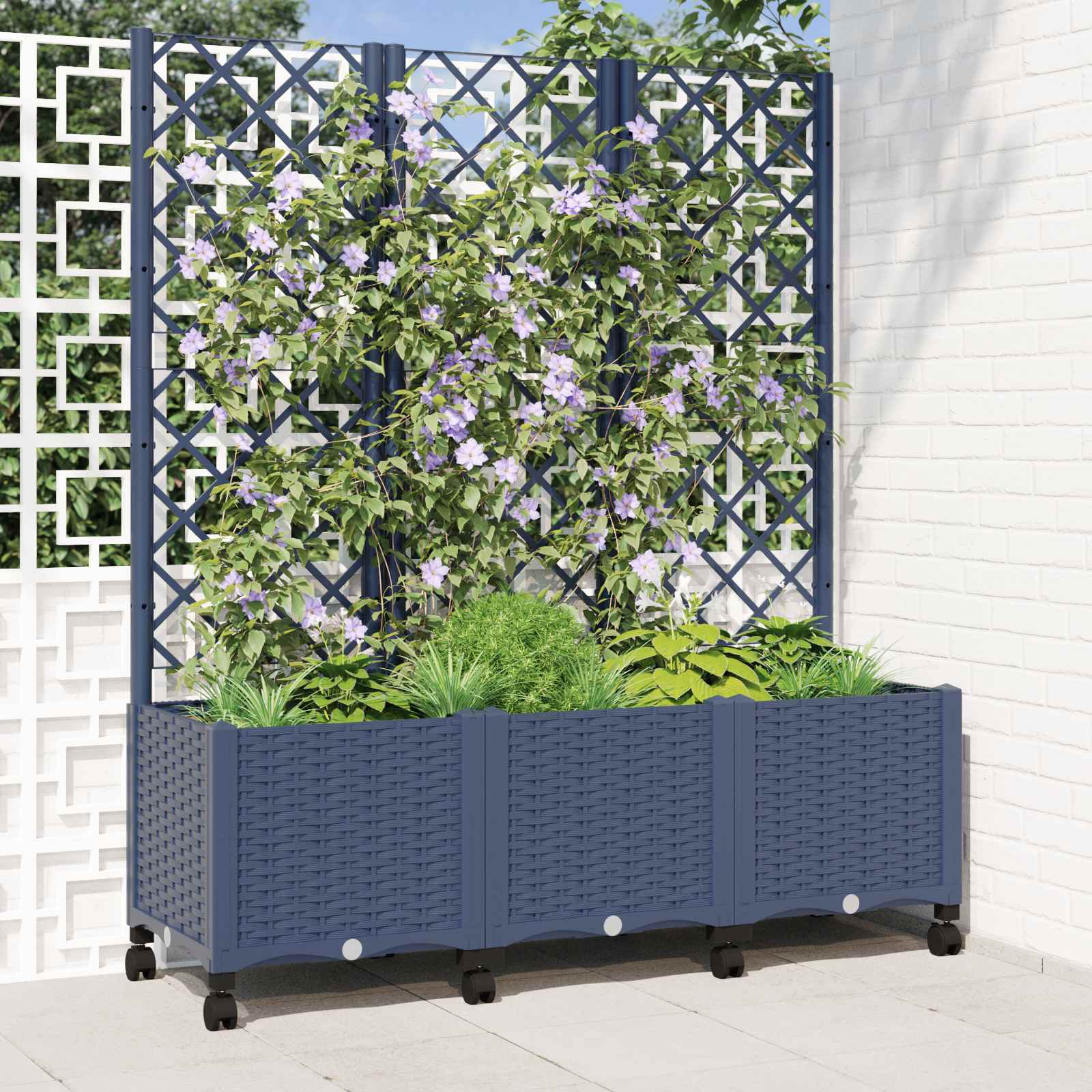 Vaso da giardino con grigliato e ruote Blu Grigio PP | homemem39