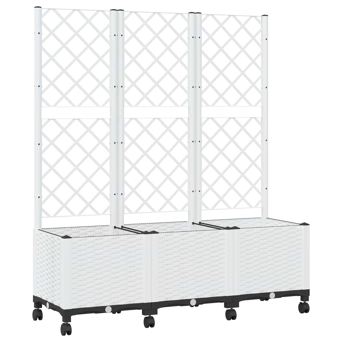 Vaso da giardino con grigliato e ruote Bianco 120 x 40 x 146 cm | homemem39