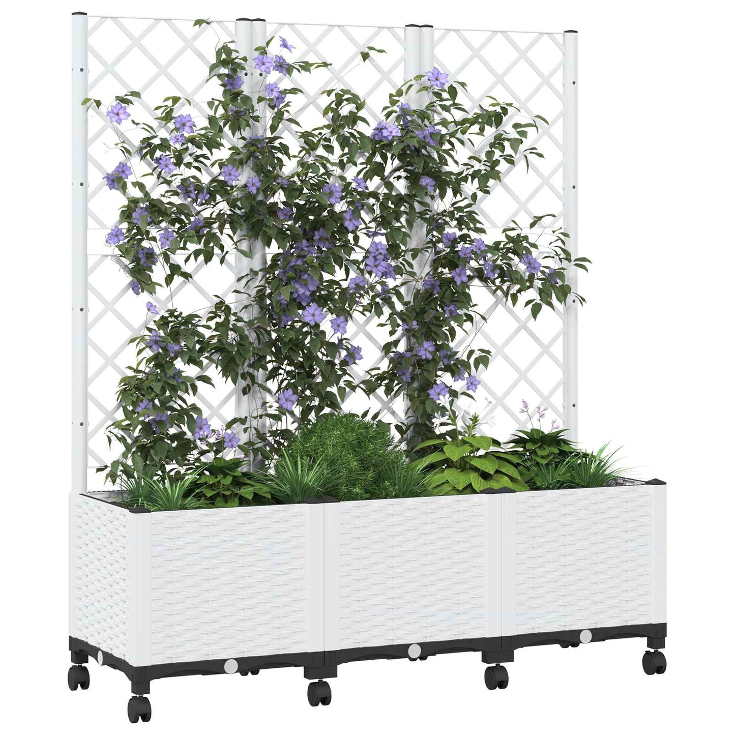 Vaso da giardino con grigliato e ruote Bianco 120 x 40 x 146 cm | homemem39