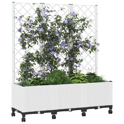Vaso da giardino con grigliato e ruote Bianco 120 x 40 x 146 cm | homemem39