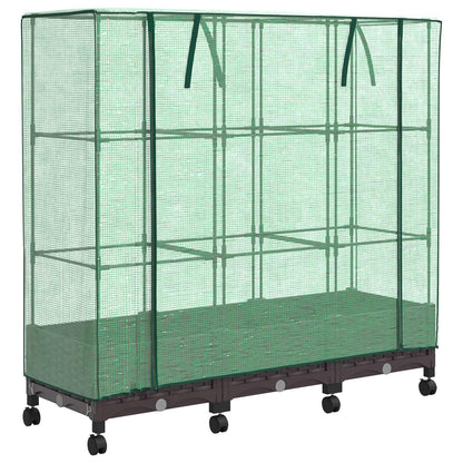 Vaso da Giardino con Copertura per Serra e Ruote 3 pz Marrone | homemem39