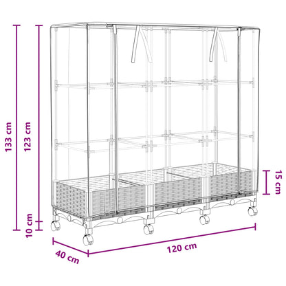 Vaso da Giardino con Copertura per Serra e Ruote 3 pz Marrone | homemem39