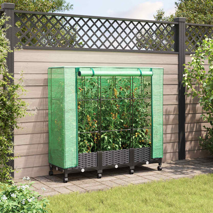 Vaso da Giardino con Copertura per Serra e Ruote 3 pz Nero PP | homemem39