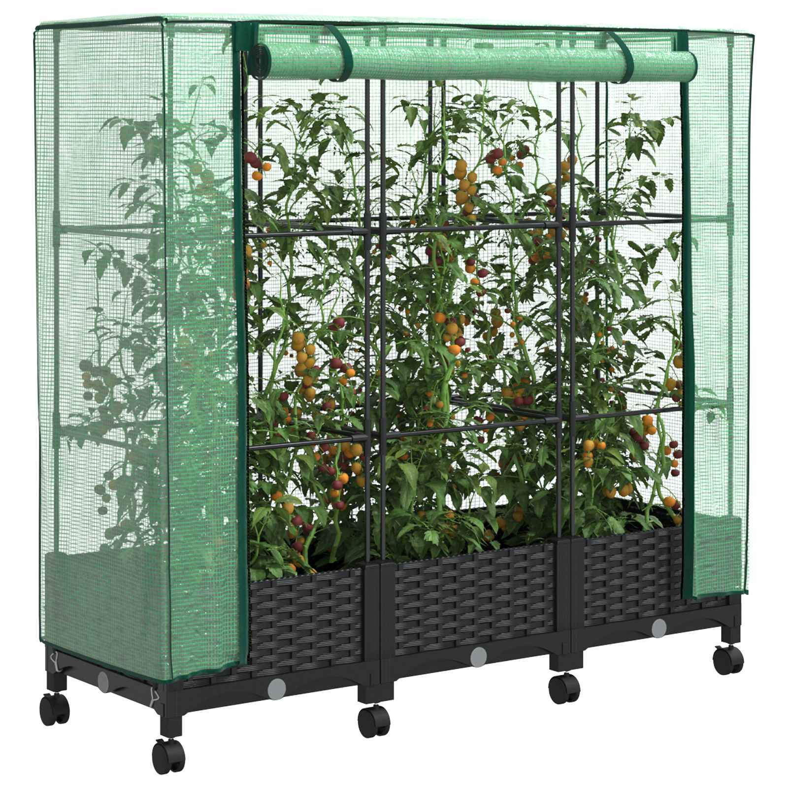 Vaso da Giardino con Copertura per Serra e Ruote 3 pz Nero PP | homemem39
