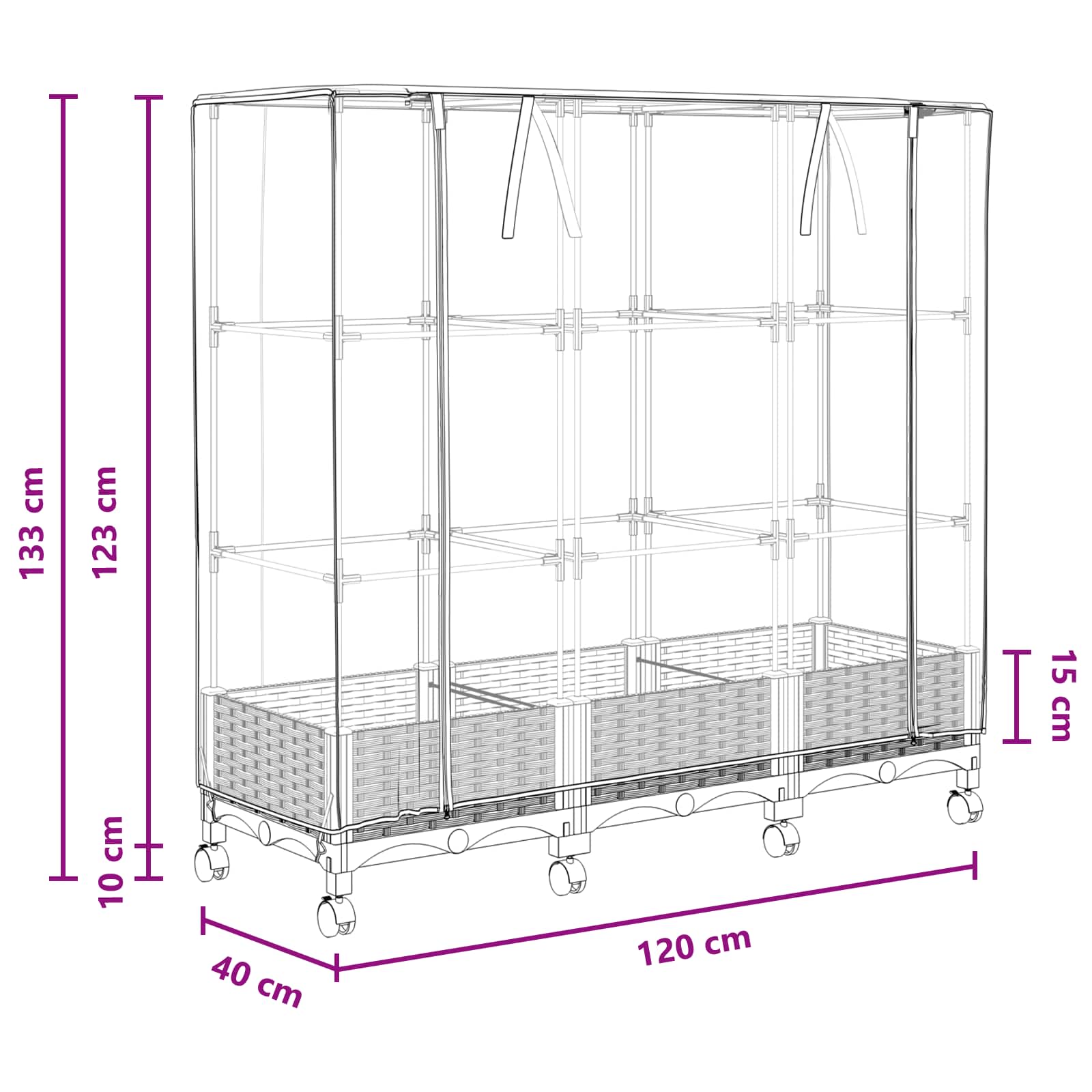 Vaso da Giardino con Copertura per Serra e Ruote 3 pz PP | homemem39