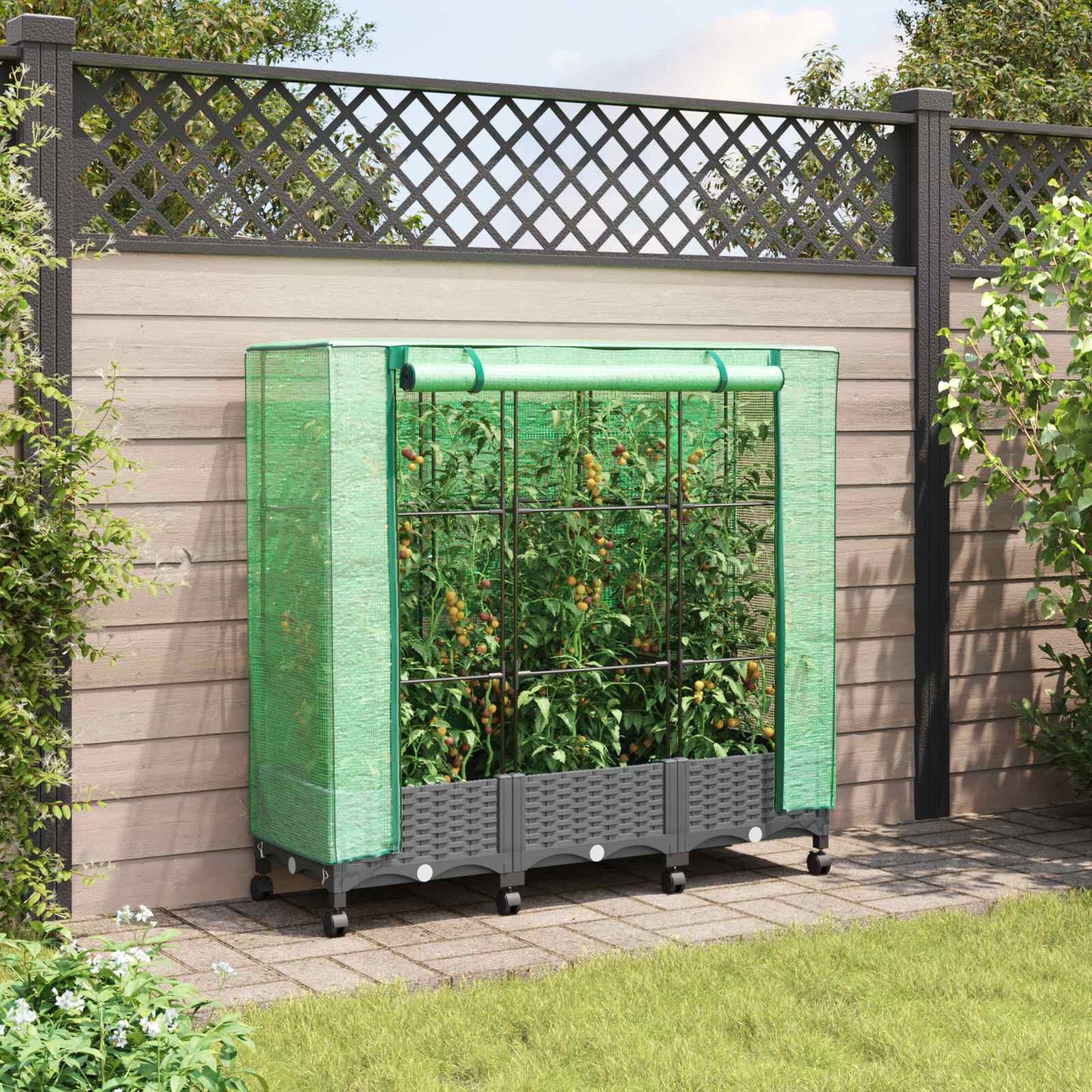 Vaso da Giardino con Copertura per Serra e Ruote 3 pz PP | homemem39